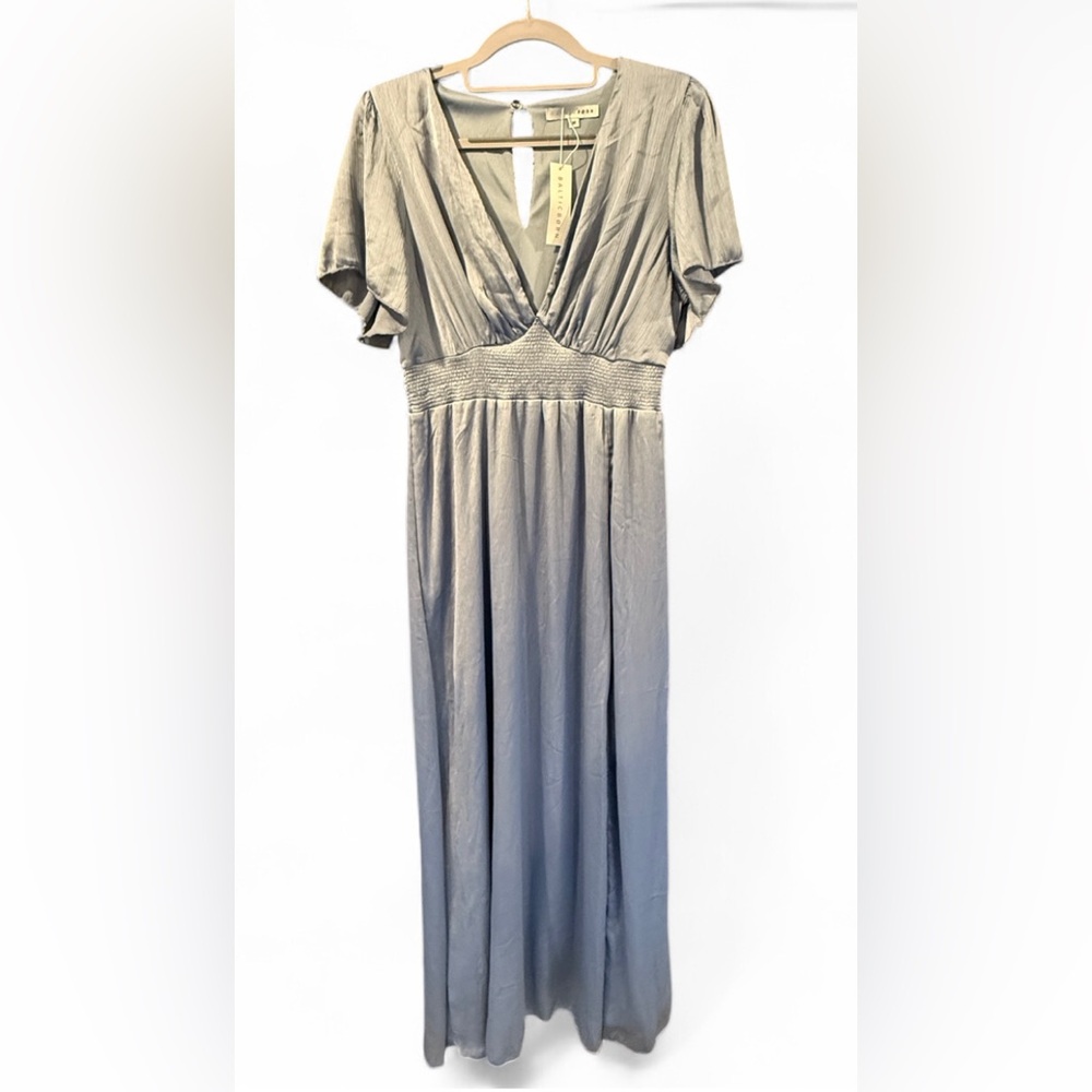 Baltic Born Soft Blue V-Neck Maxi Dress with Side Slit - Picture 2 of 5